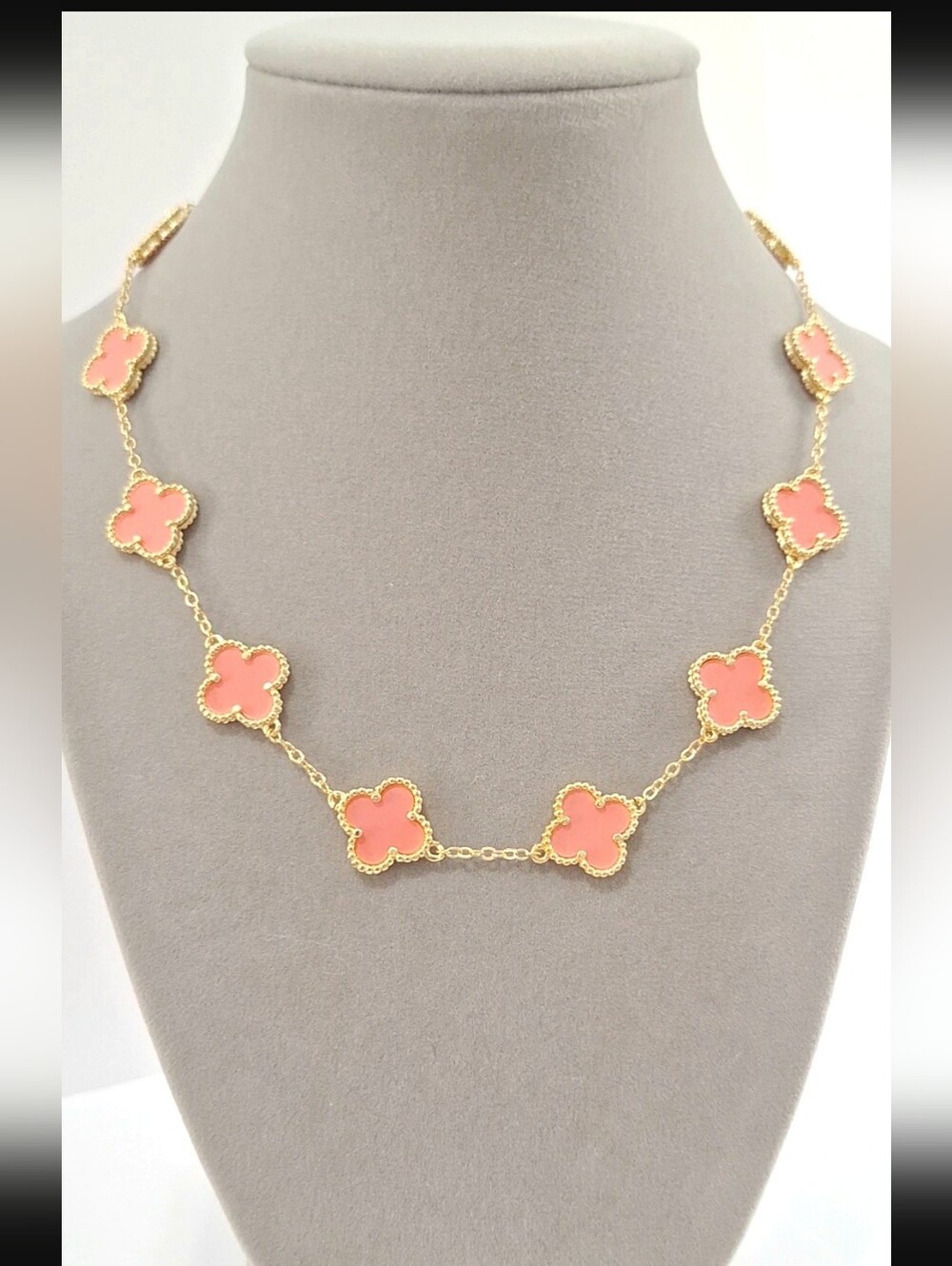 Pink Enamel Multi Clovers necklace